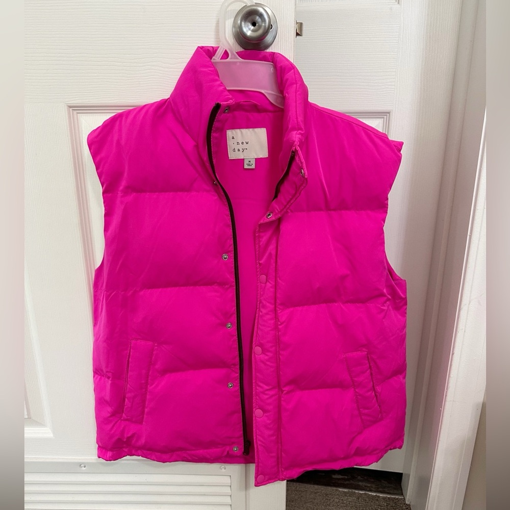 A new day neon pink puffer vest